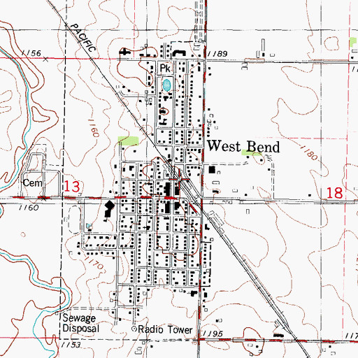 Topographic Map of West Bend Elevator Company Elevator, IA