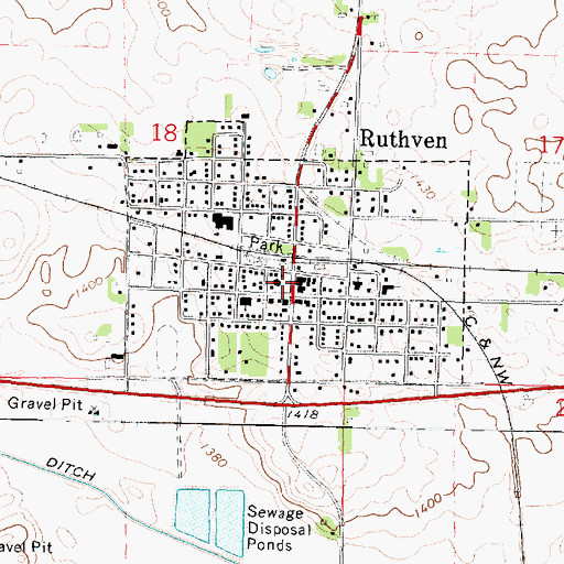 Topographic Map of Ruthven City Hall, IA