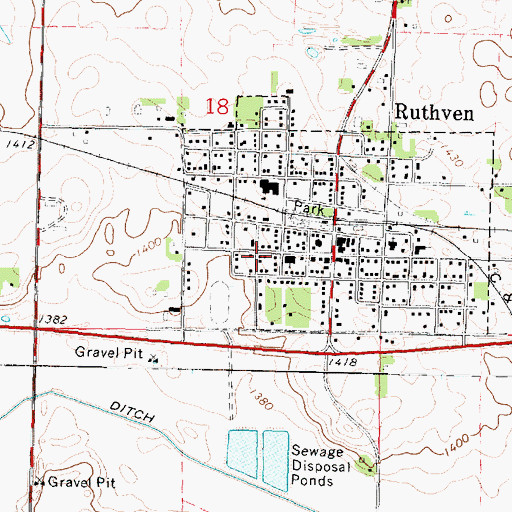 Topographic Map of Ruthven Public Library, IA