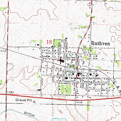 Topographic Map of Ruthven - Ayrshire High School, IA