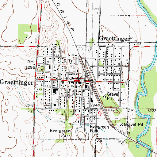Topographic Map of Graettinger Post Office, IA