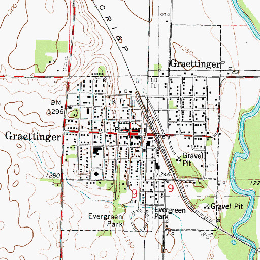 Topographic Map of Graettinger Public Library, IA