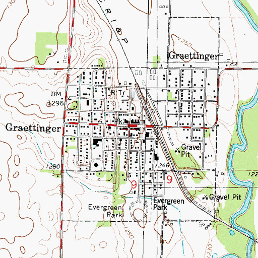 Topographic Map of Graettinger Police Department, IA