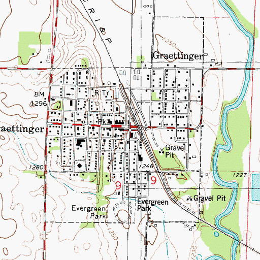 Topographic Map of Graettinger, IA
