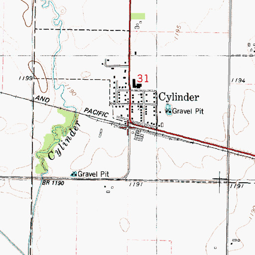 Topographic Map of Cylinder, IA