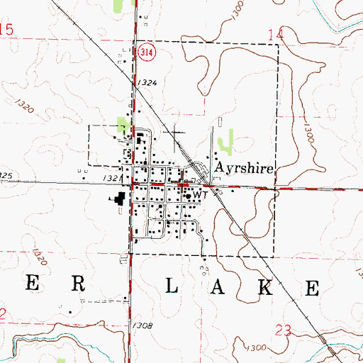 Topographic Map of Ayrshire City Hall, IA