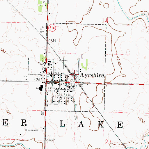 Topographic Map of Ayrshire (historical), IA