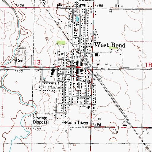 Topographic Map of West Bend Fire Department, IA