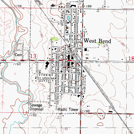Topographic Map of West Bend City Hall, IA