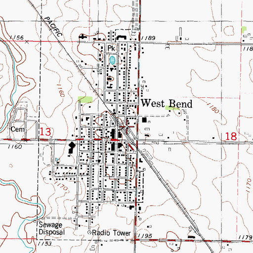 Topographic Map of West Bend, IA