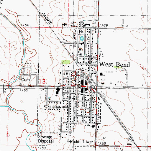 Topographic Map of West Bend Historical Society Museum, IA