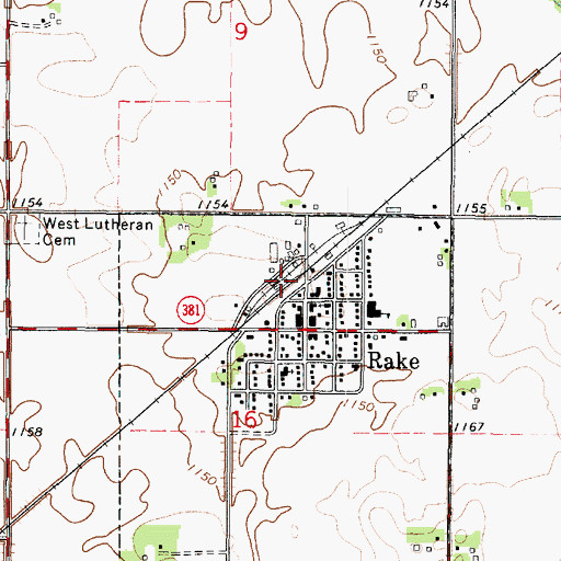 Topographic Map of Rake, IA