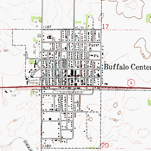 Topographic Map of Buffalo Center Post Office, IA
