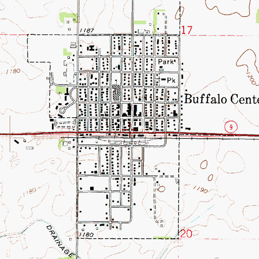 Topographic Map of Buffalo Center Public Library, IA
