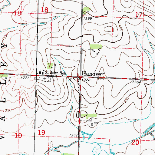 Topographic Map of Hanover Post Office (historical), IA