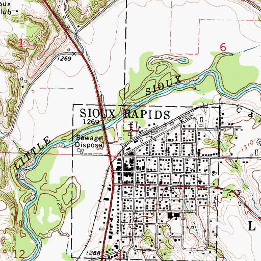 Topographic Map of Sioux Rapids City Park, IA