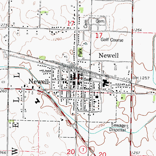 Topographic Map of Newell Post Office, IA