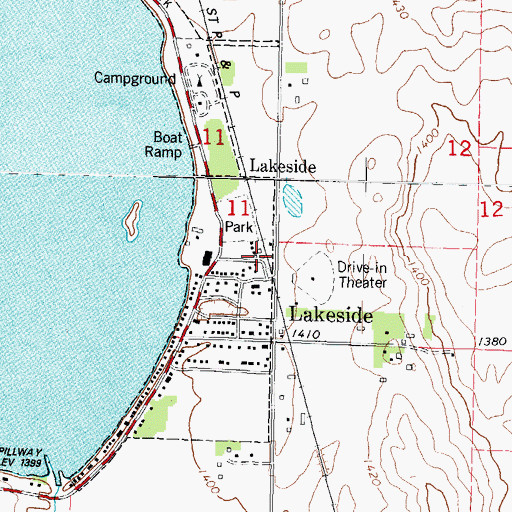 Topographic Map of Lakeside (historical), IA
