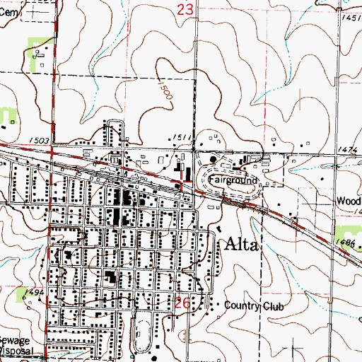 Topographic Map of Alta Public Library, IA