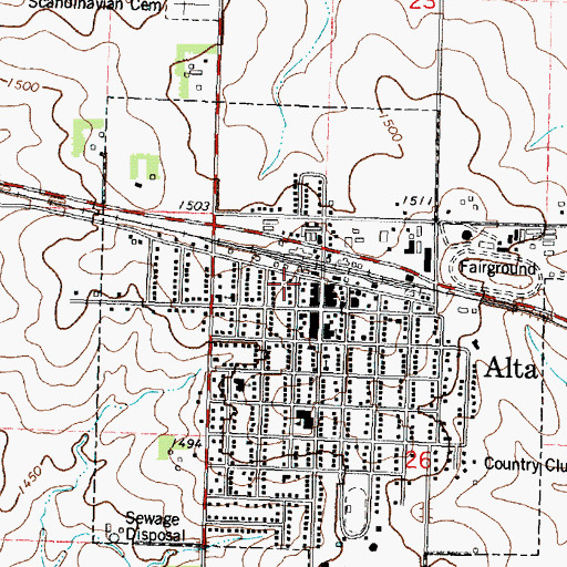 Topographic Map of Alta Post Office, IA