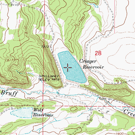 Topographic Map of Creager Reservoir, CO