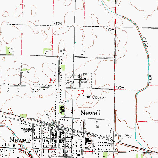 Topographic Map of Newell Cemetery, IA