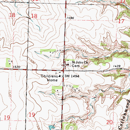 Topographic Map of Saint John's Cemetery, IA