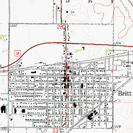 Topographic Map of Britt, IA