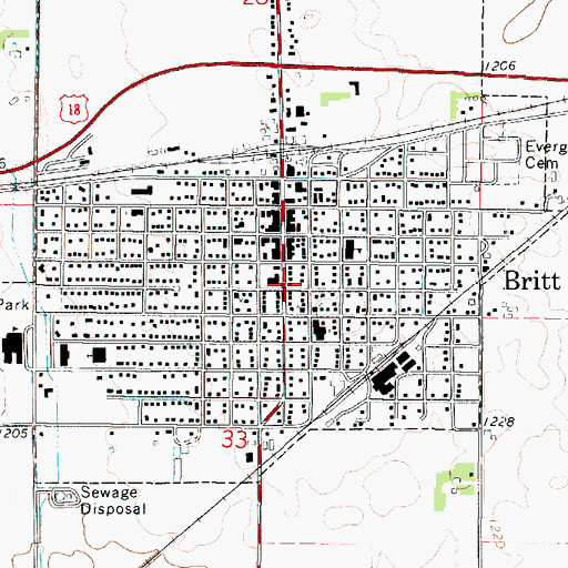 Topographic Map of Britt Police Department, IA