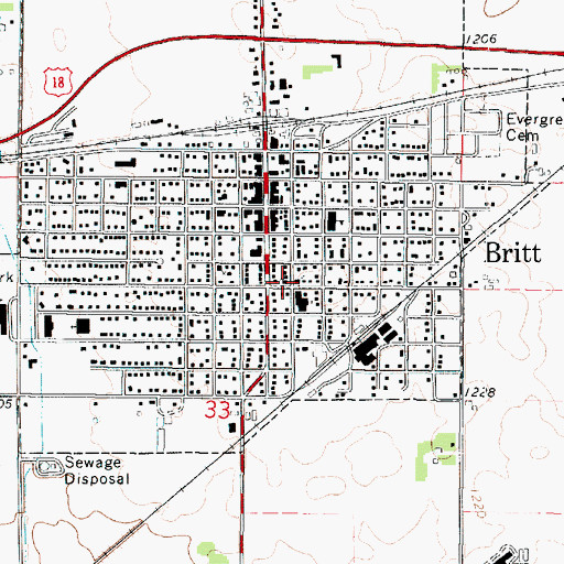 Topographic Map of Britt Congregational United Church, IA