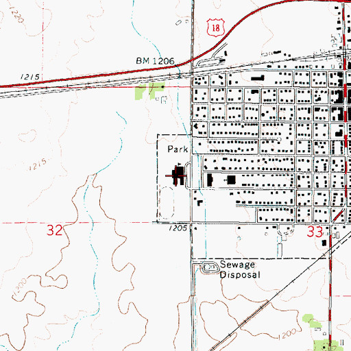 Topographic Map of West Hancock High School, IA
