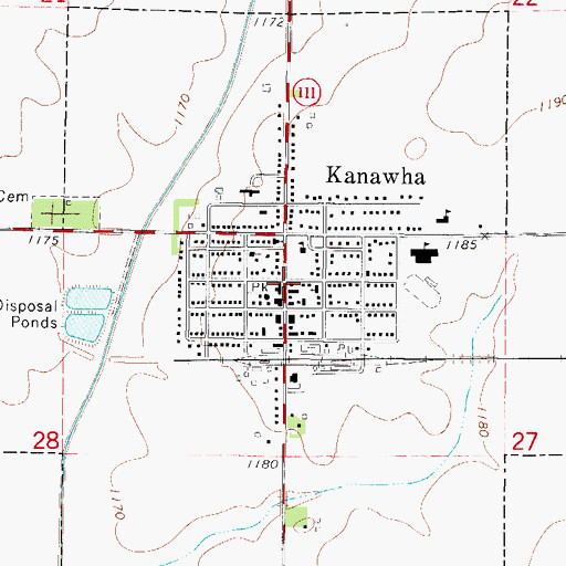 Topographic Map of Kanawha Post Office, IA