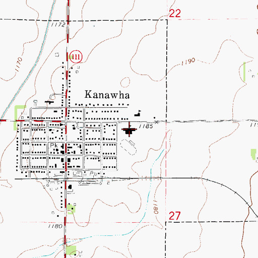 Topographic Map of West Hancock Middle School, IA