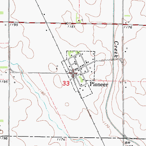 Topographic Map of Pioneer, IA