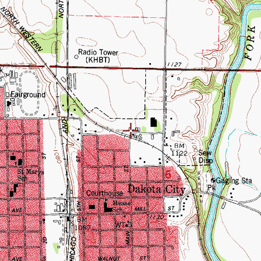 Topographic Map of Dakota City (historical), IA