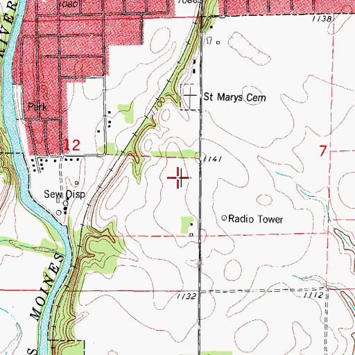 Topographic Map of Oakwood Cemetery, IA