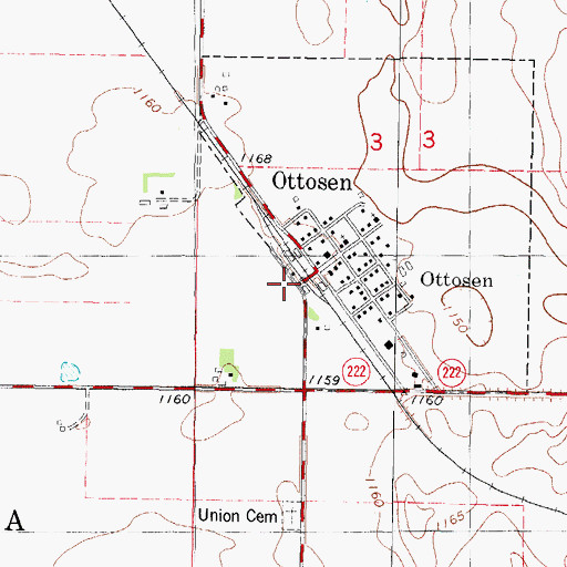Topographic Map of Ottosen, IA
