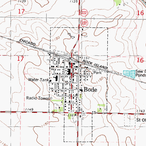 Topographic Map of Bode Post Office, IA