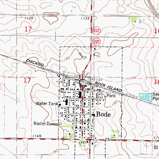 Topographic Map of Bode, IA
