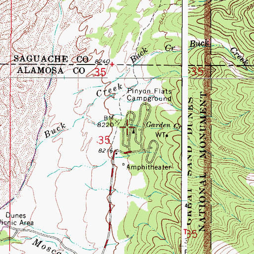 Topographic Map of Pion Flats Campground, CO