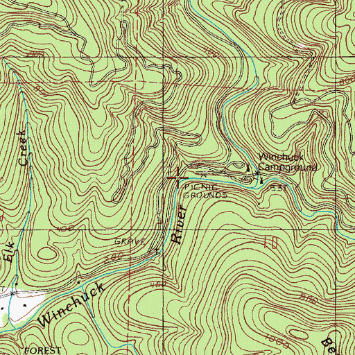 Topographic Map of First Camp Recreation Site, OR