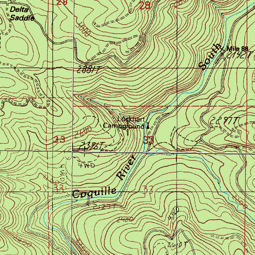 Topographic Map of Lockhart Recreation Site, OR