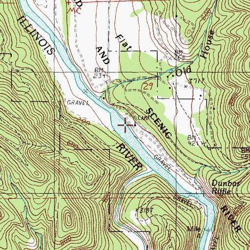 Topographic Map of Oak Flat Recreation Site, OR