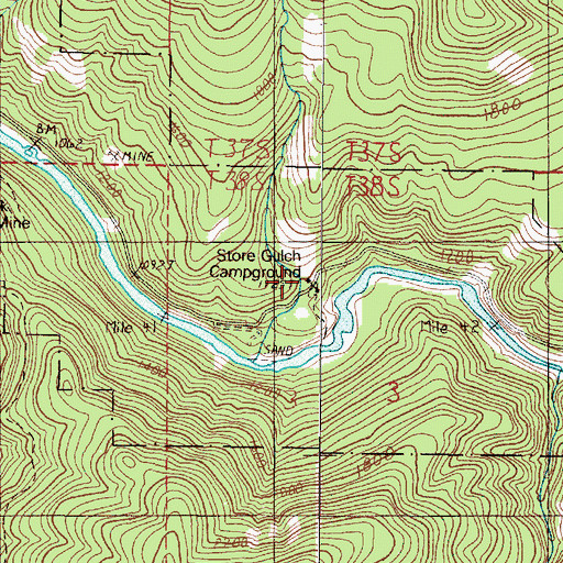 Topographic Map of Store Gulch Recreation Site, OR