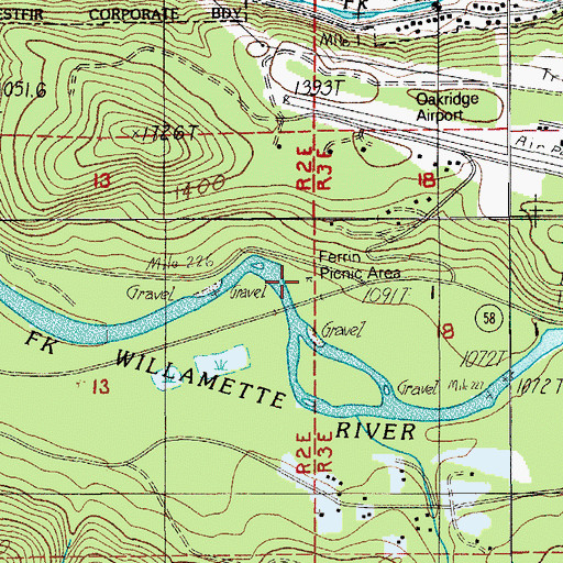 Topographic Map of Ferrin Recreation Site, OR