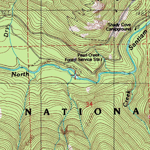 Topographic Map of Three Pools Recreation Site, OR