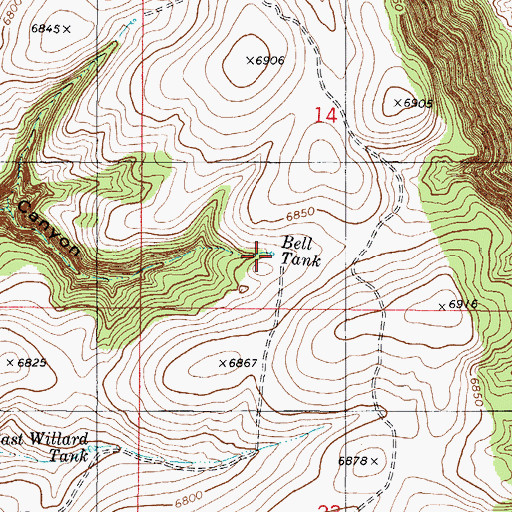 Topographic Map of Bell Tank, NM