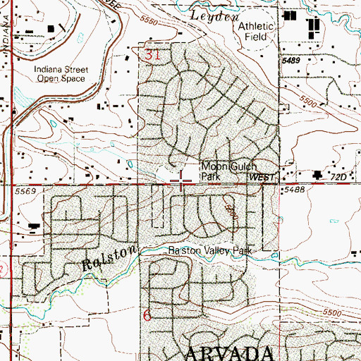Topographic Map of Moon Gulch Park, CO