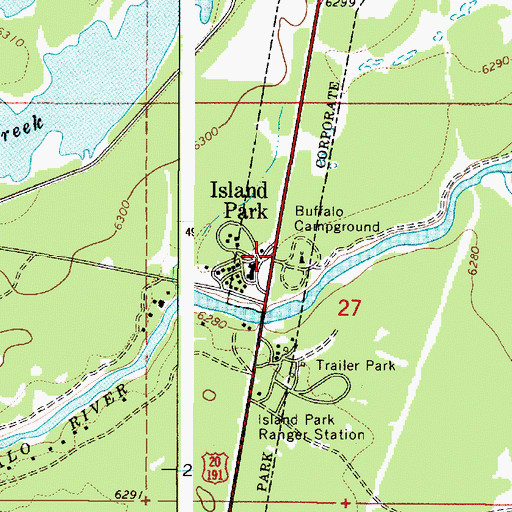 Topographic Map of Island Park Post Office (historical), ID