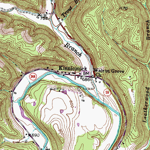 Topographic Map of Kinniconick Post Office (historical), KY